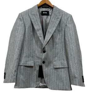 Hugo Boss Virgin‎ Wool Suit Jacket Blazer Gray Pinstripe 36c H-Huge Peak 214